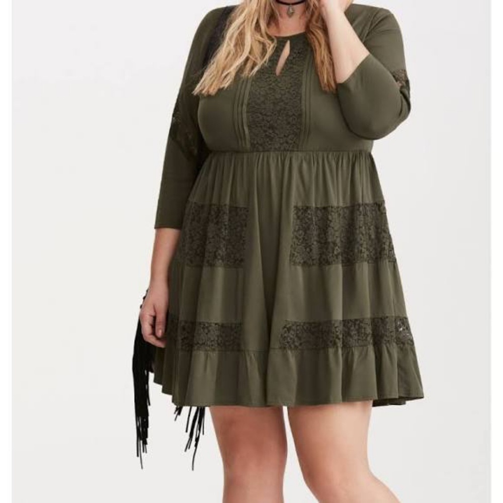 TORRID Mid-Length Army Green Lace Dress